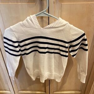 Janie and Jack Cream Hooded Sweater with Navy Stripes